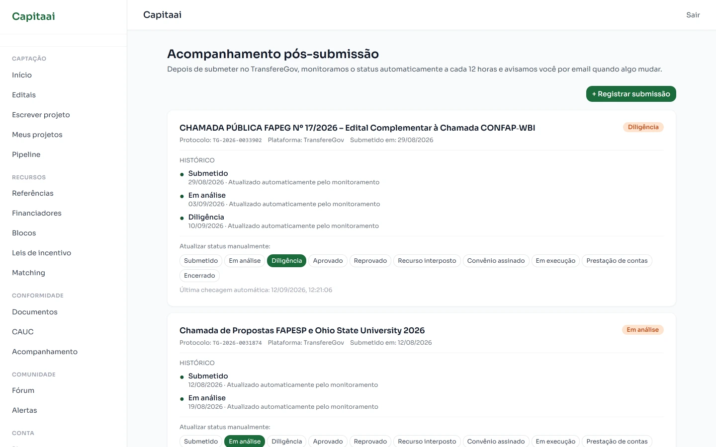 Tela do Capitaai: Acompanha até sair o resultado
