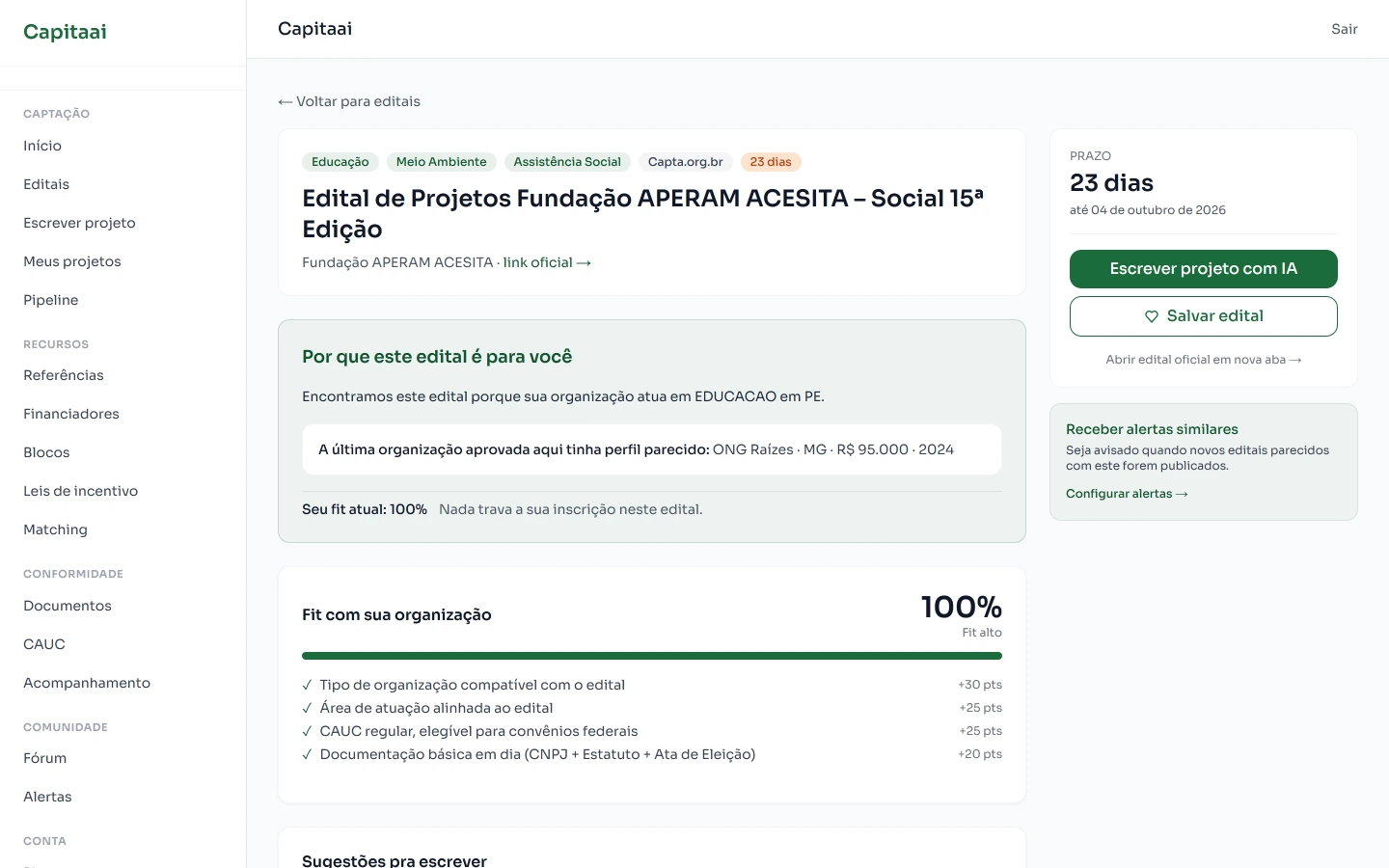 Tela do Capitaai: Descobre se você se enquadra, antes de escrever